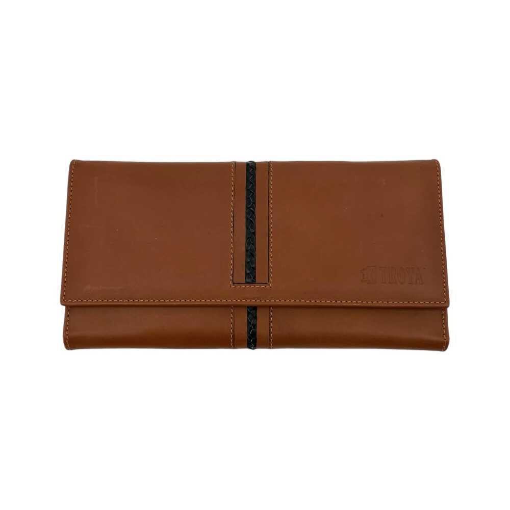 Troya Brown Wallet folding snap braided detail